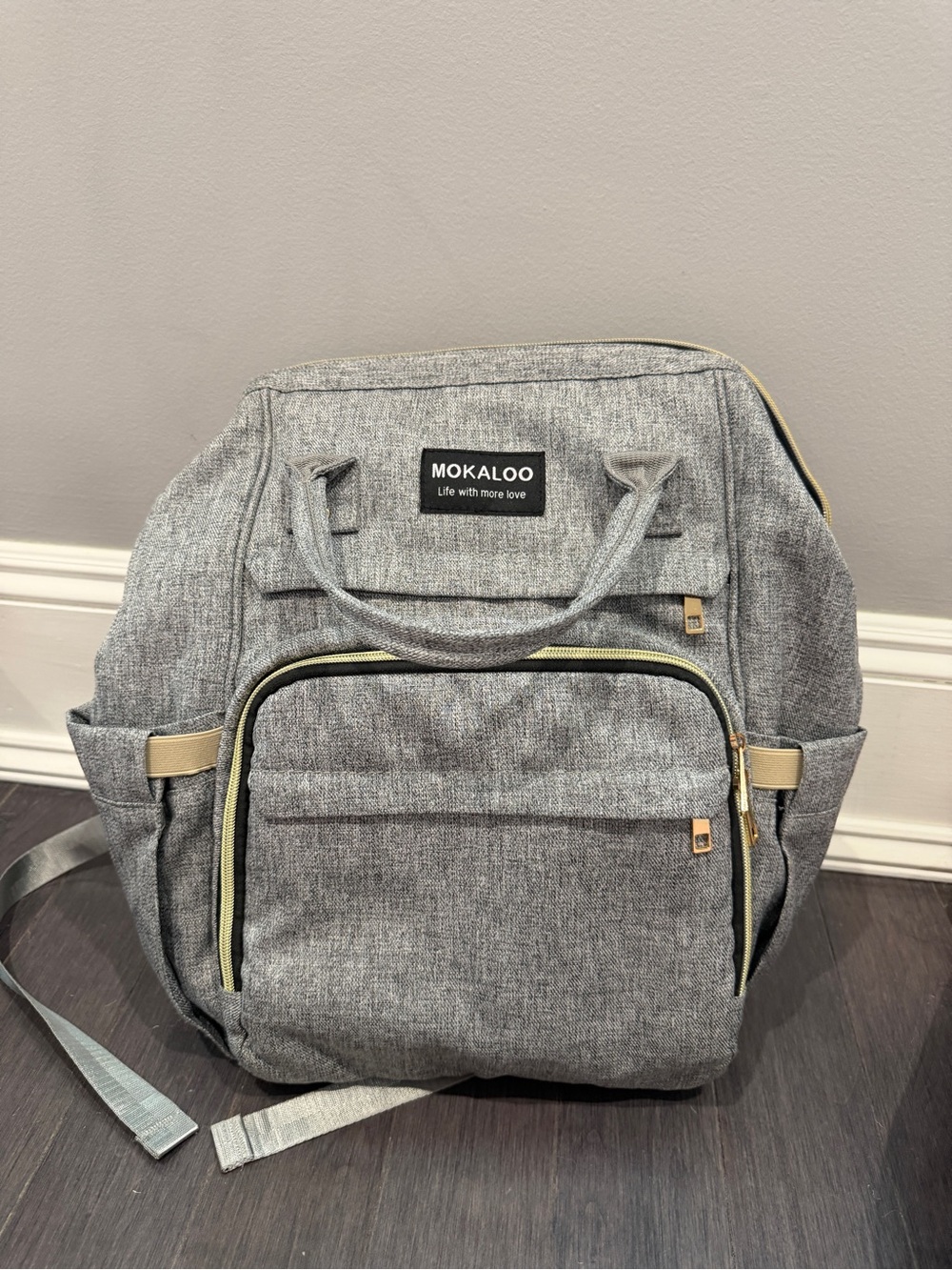 NWOT Mokaloo Gray Kids Backpack Diaper Bag for Moms Babies